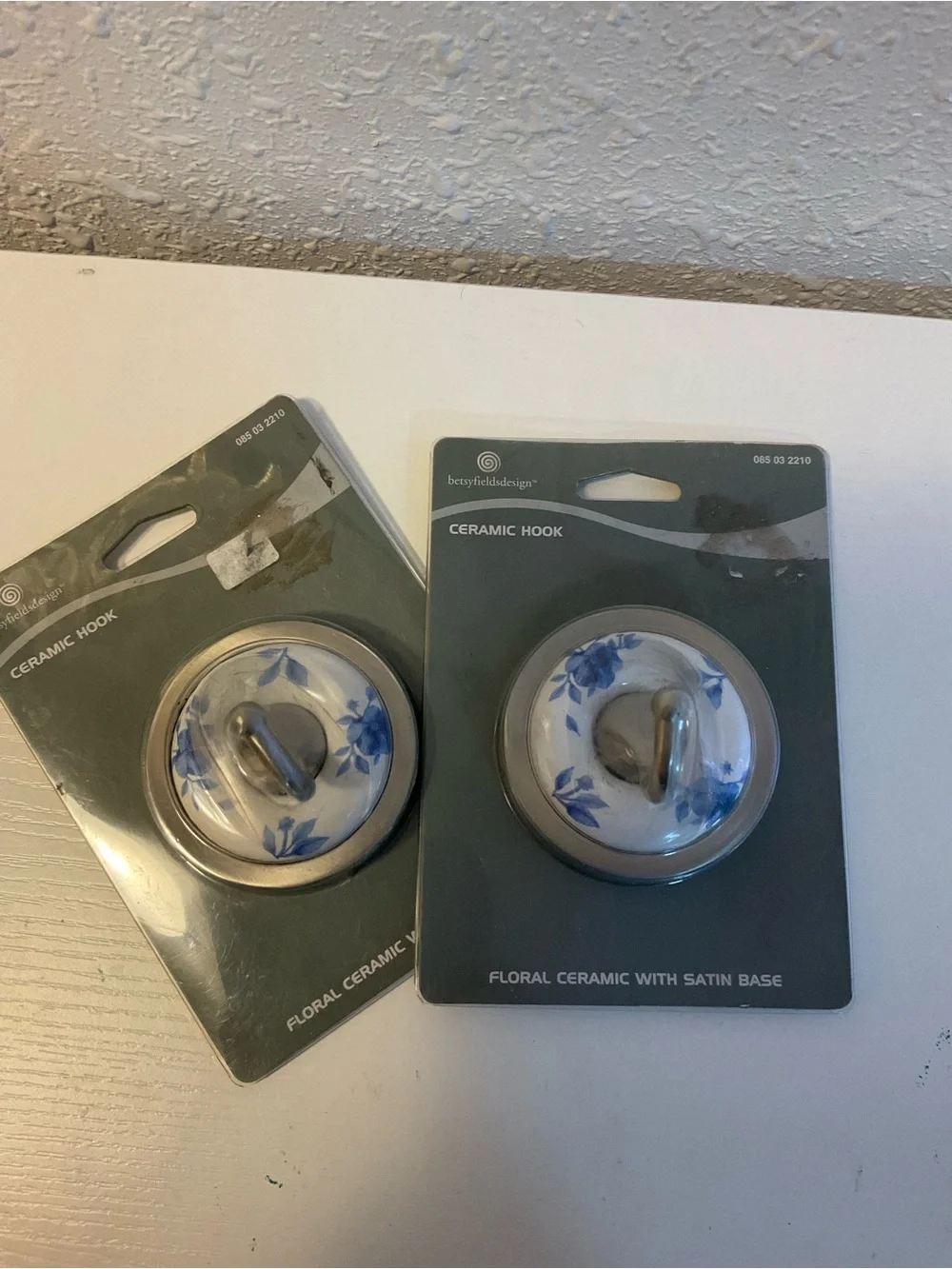 Lot of 2 Vintage Wall Hook White Porcelain Ceramic Blue Roses 2003